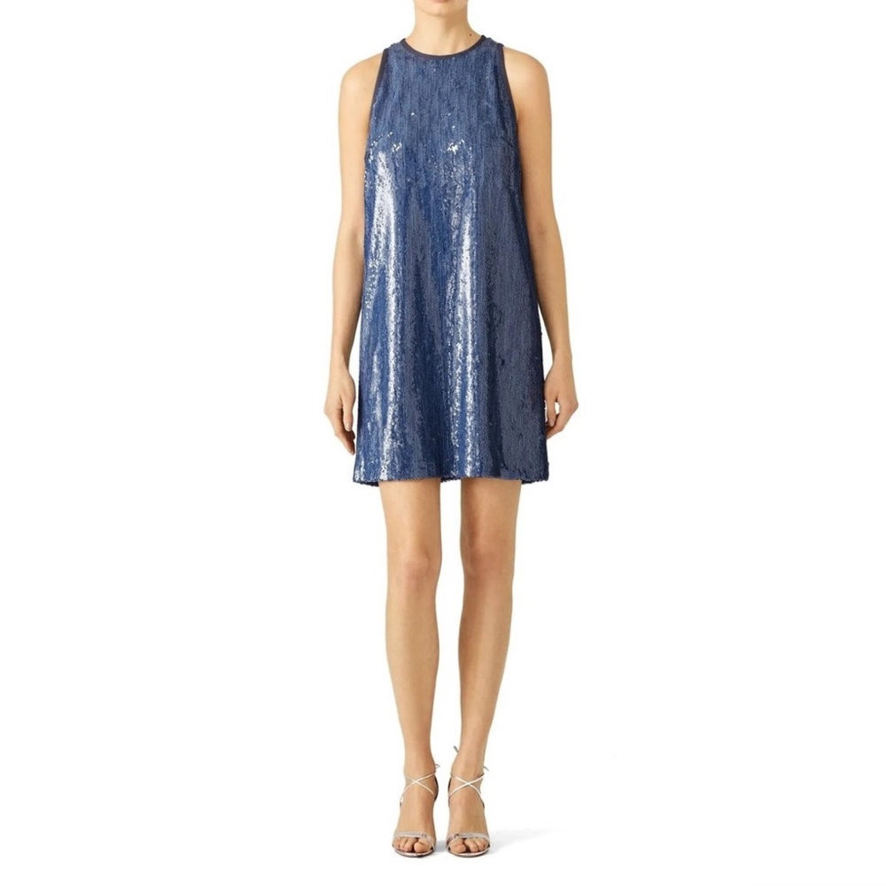 NWT Carmen Marc Valvo Size 10 Sequin Sleeveless Blue Shift Dress Party Dress. - Picture 4 of 8